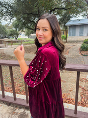 Mistletoe Moment Velvet Top - Wine