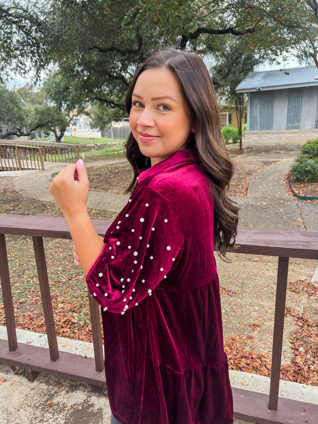 Mistletoe Moment Velvet Top - Wine