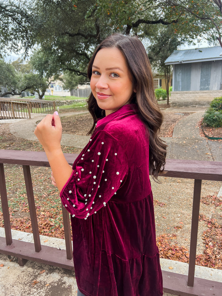 Mistletoe Moment Velvet Top - Wine