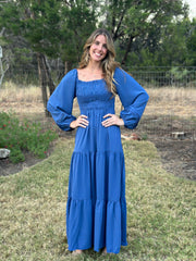 Smocked Tier Maxi Dress - Blue