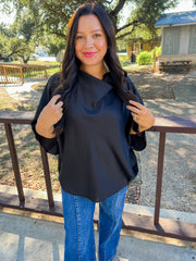 Cowl Neck Satin Top - Black