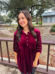 Mistletoe Moment Velvet Top - Wine