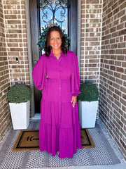 Magenta Puff Sleeve Maxi Dress