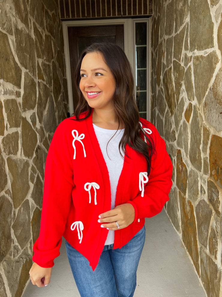 Holly Jolly Bow Tie Sweater Cardigan