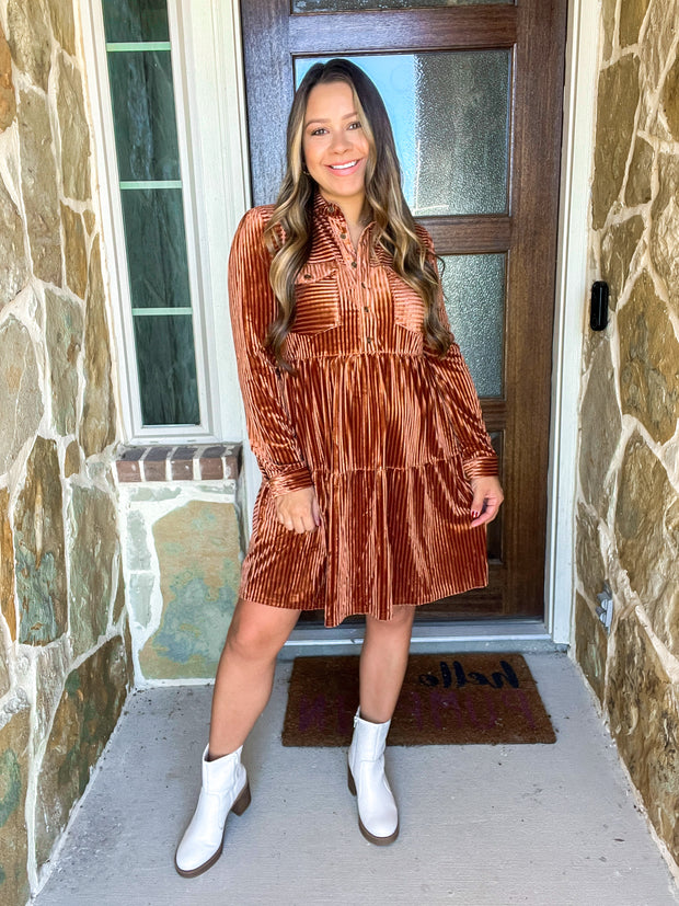 Velvet Mini Dress - Copper