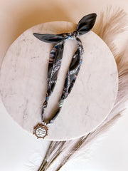 Scarf Necklace with Cross Coin Charm - Grey
