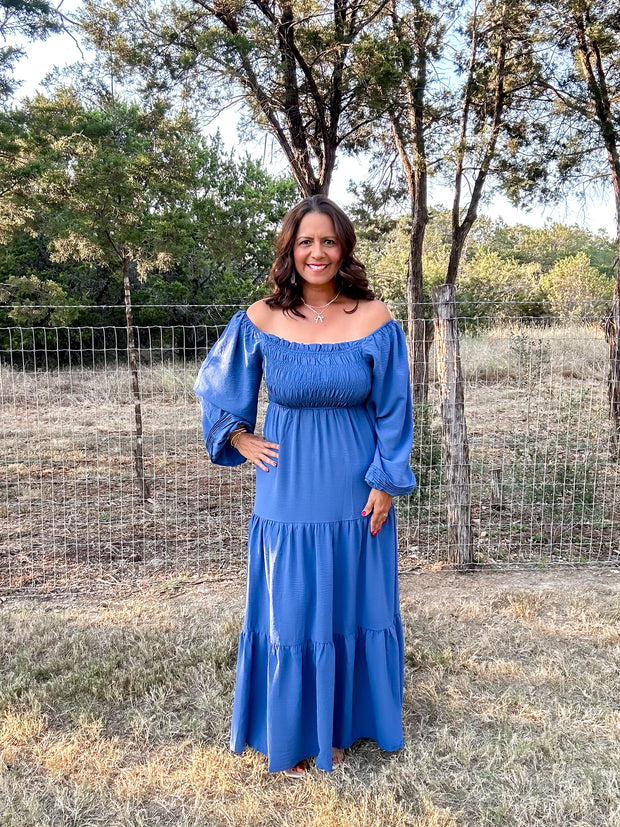 Smocked Tier Maxi Dress - Blue