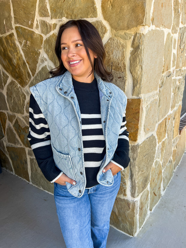 Washed Denim Quilted Vest