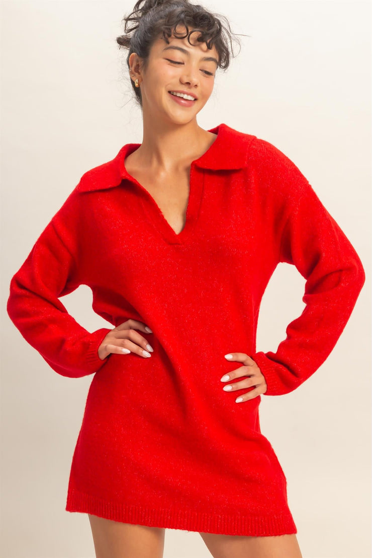 Effortless Ease Sweater Dress - Red