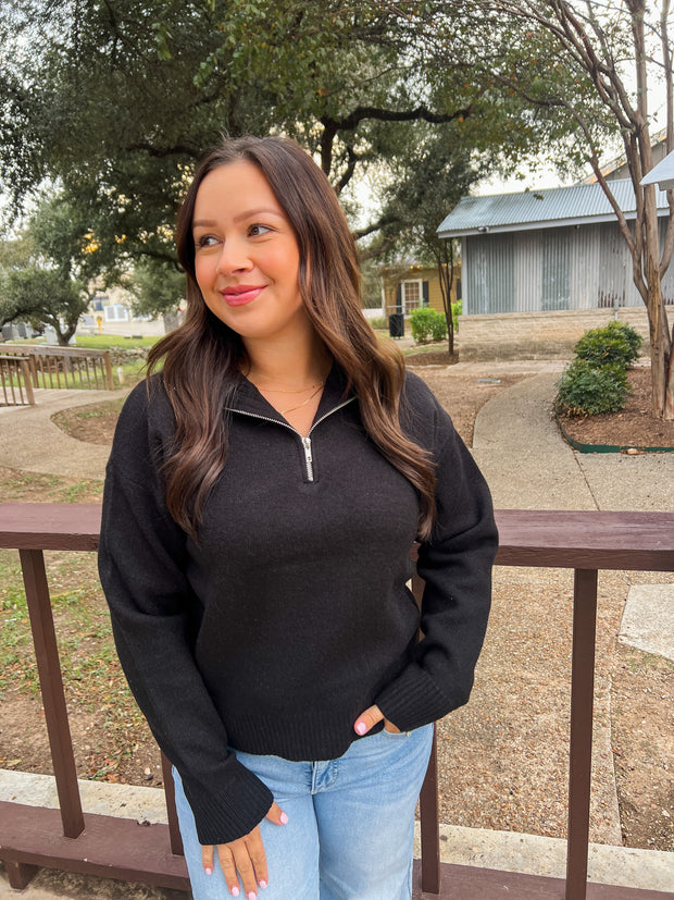 Half Zip Collared Sweater - Black