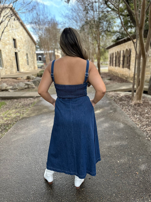 Country Roads Denim Midi Dress