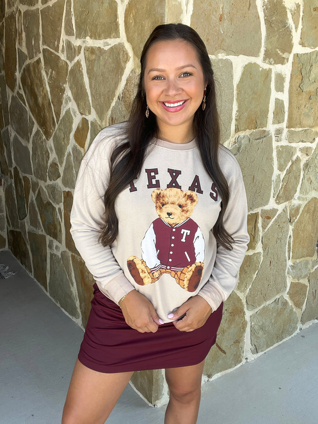 Benny the Bear Pullover - Maroon Texas
