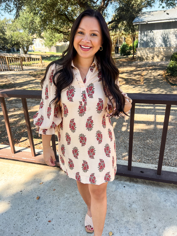 Everlasting Ecru Floral Printed Dress