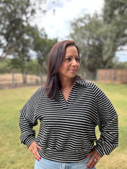 Striped Knit Black Top