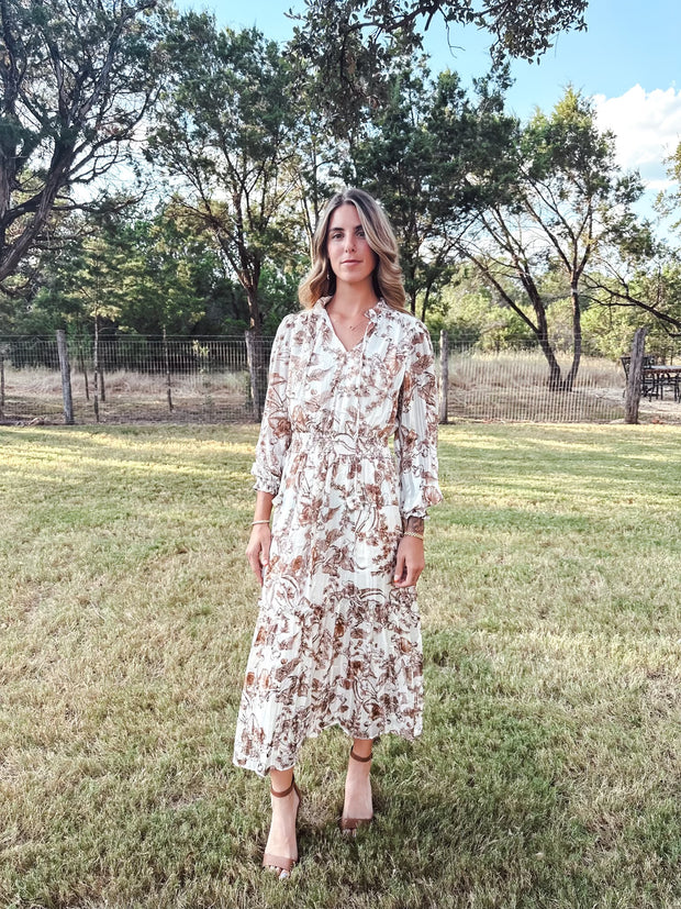 Metallic Floral Midi Dress