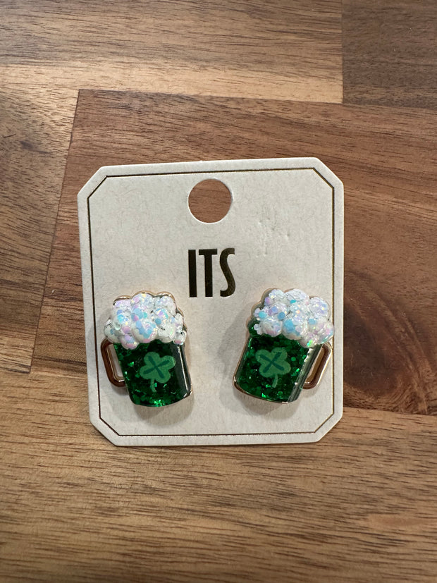 Green Beer Stud Earrings