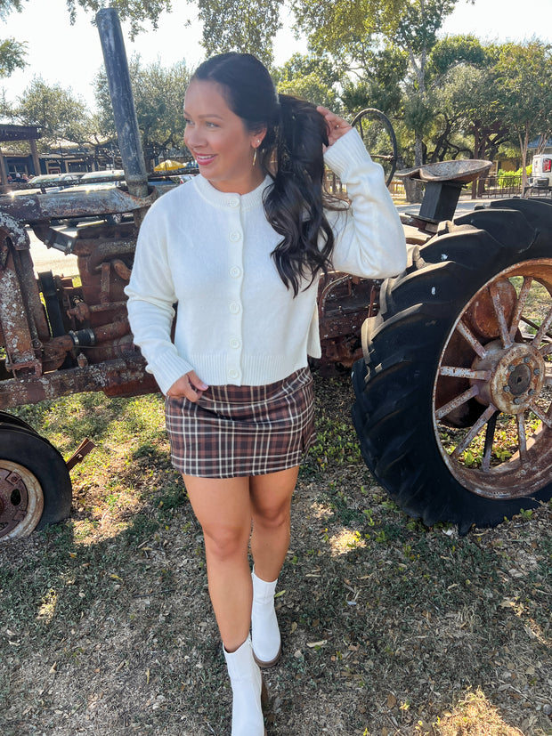 Split Front Plaid Mini Skort