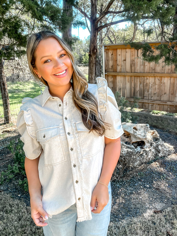 Headed West Button Up Top - Oatmeal