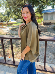 Cowl Neck Satin Top - Olive