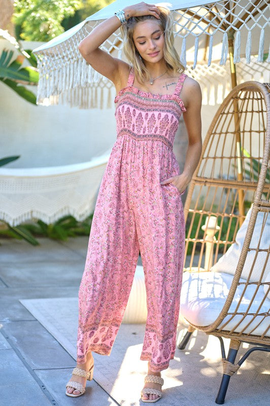 Floral Smocked Detail With Ruffle Jumpsuit