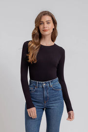 Solid Sweater Knit Top -Black