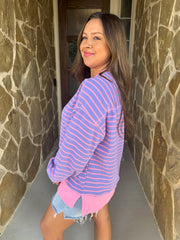 Easy Going Striped Pullover Top - Lavender