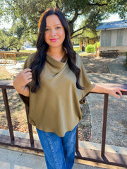 Cowl Neck Satin Top - Olive