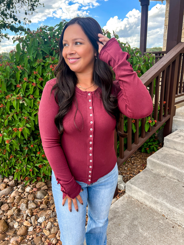 Red Wine Ribbed Top