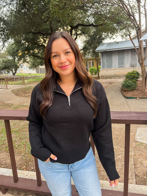 Half Zip Collared Sweater - Black
