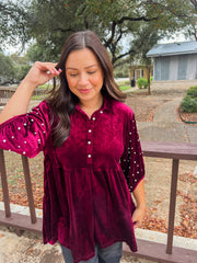 Mistletoe Moment Velvet Top - Wine
