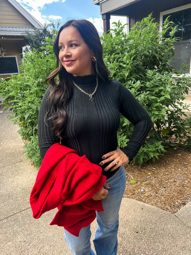 Comfy Cozy Ribbed Top - Black