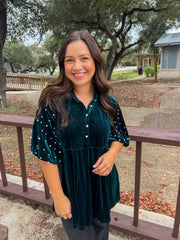 Mistletoe Moment Velvet Top - Hunter Green