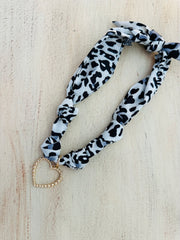 Scarf Necklace with Open Heart Charm - Cheetah