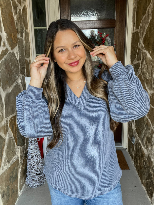 The Winter Basic Ribbed Top - Navy