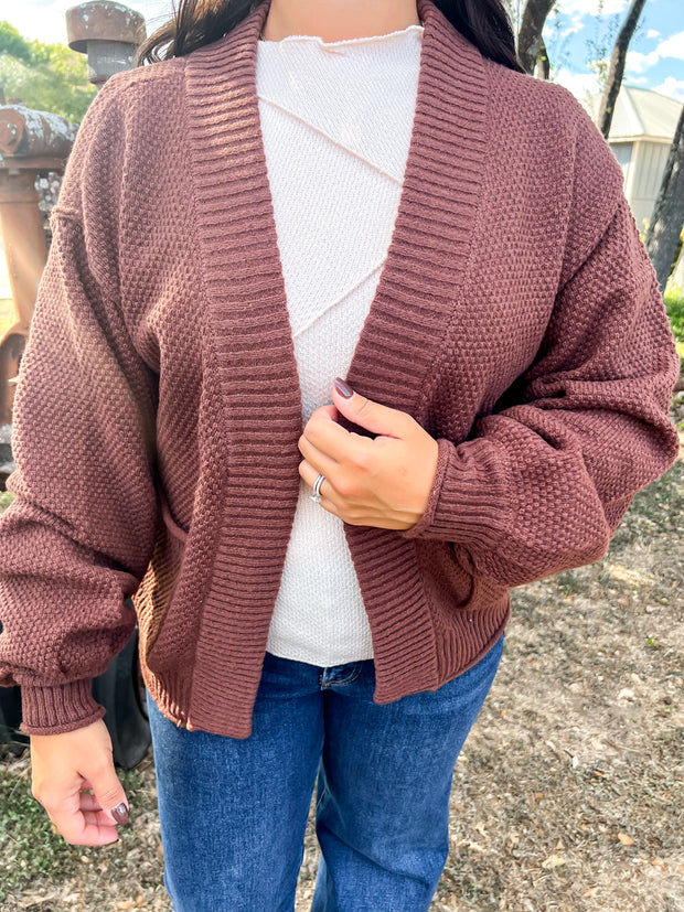 Textured Knit Cardigan - Chestnut