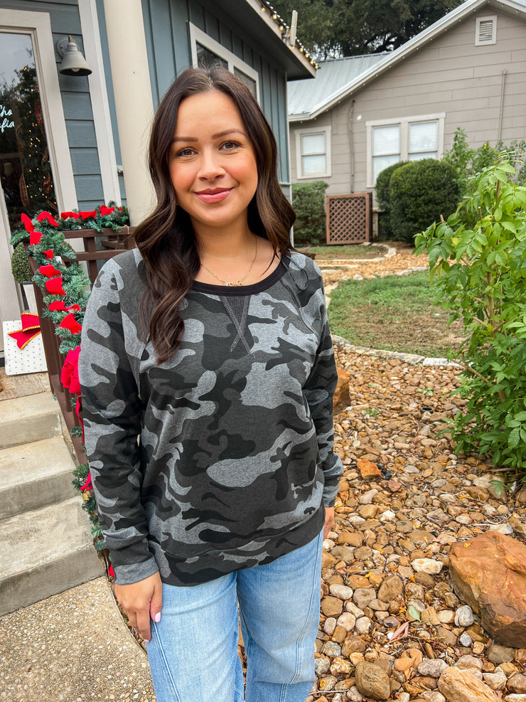 Camo Pullover Top - Grey