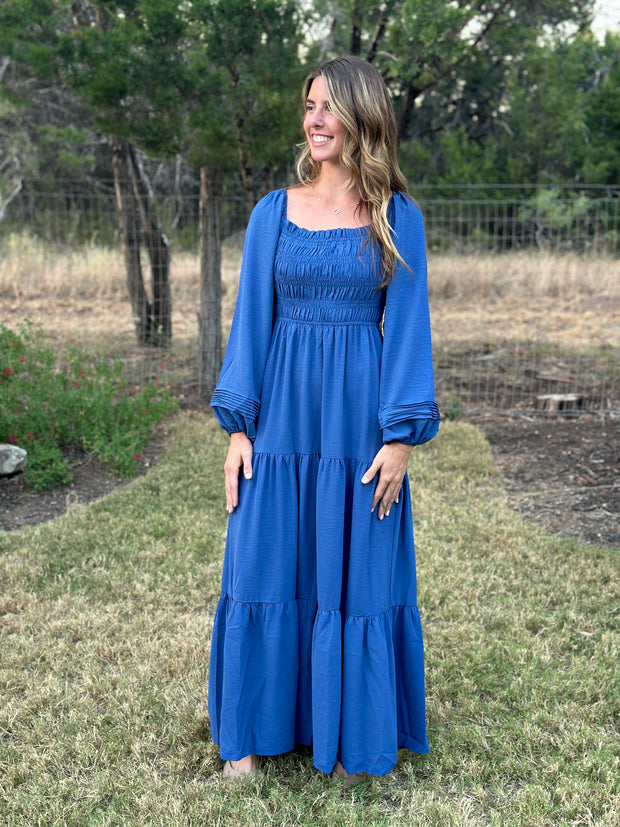 Smocked Tier Maxi Dress - Blue