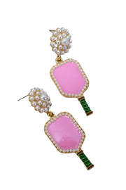 Pickleball Pearl Earrings - Pink