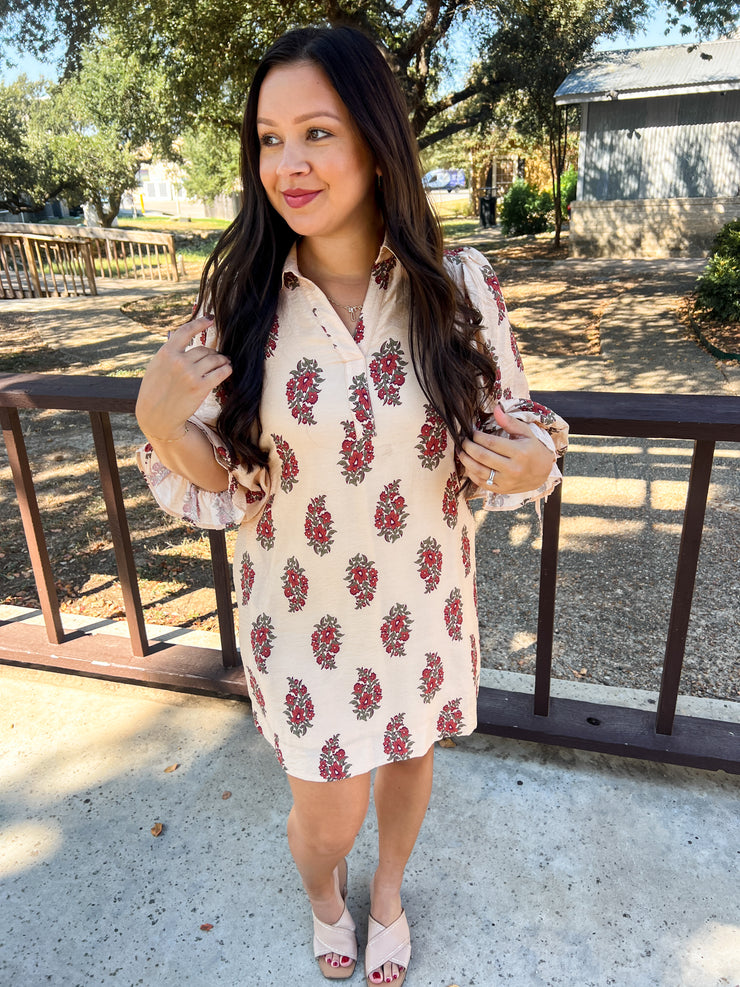 Everlasting Ecru Floral Printed Dress