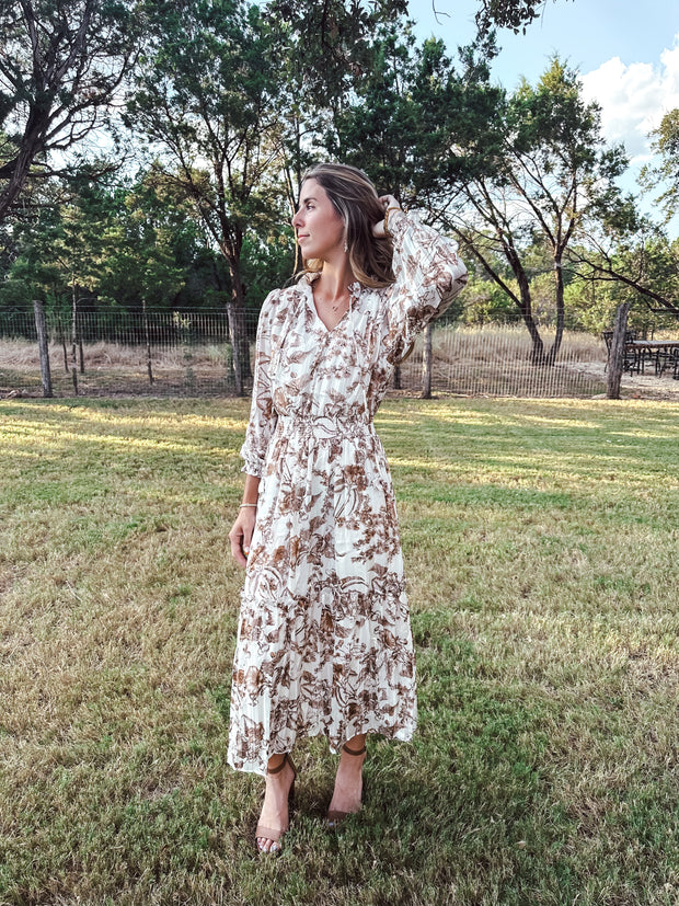 Metallic Floral Midi Dress