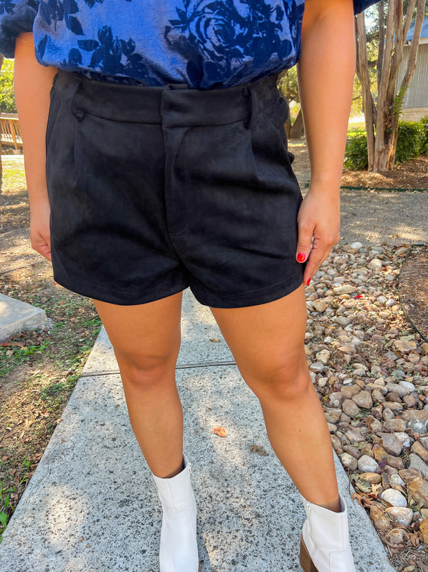 High Waisted Suede Shorts - Black