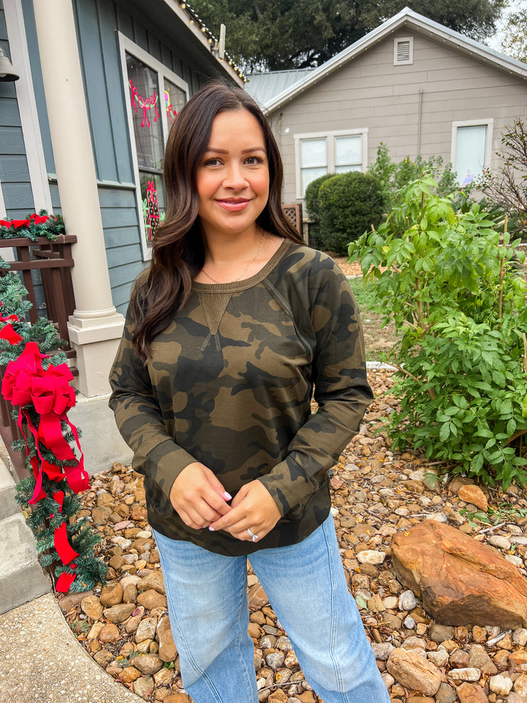 Camo Pullover Top - Army Green