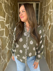 Daydream Damask Top - Olive