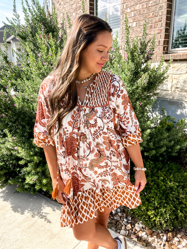 Summer's End Printed Dress - Rust