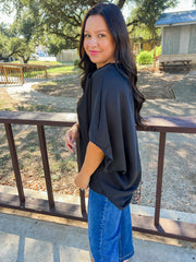 Cowl Neck Satin Top - Black