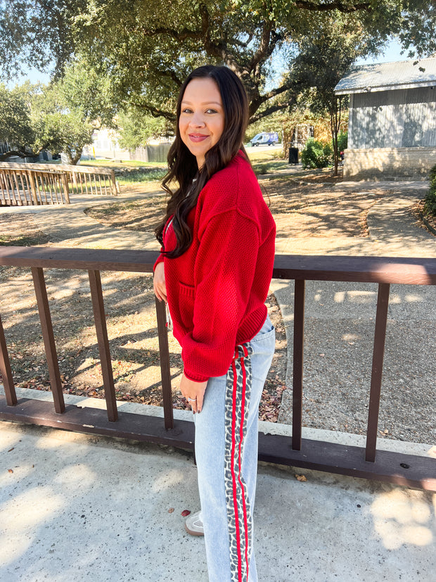 Side Leopard Accent Wide Leg Pants