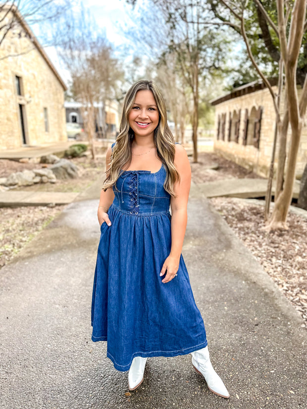 Country Roads Denim Midi Dress