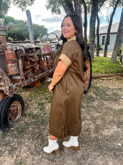 Chateau Charm Striped Dress - Brown/Gold