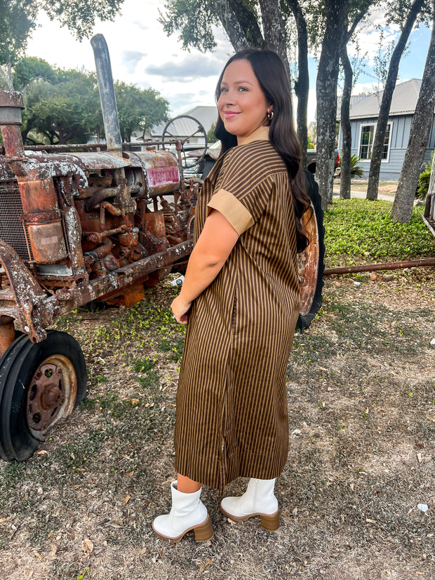Chateau Charm Striped Dress - Brown/Gold