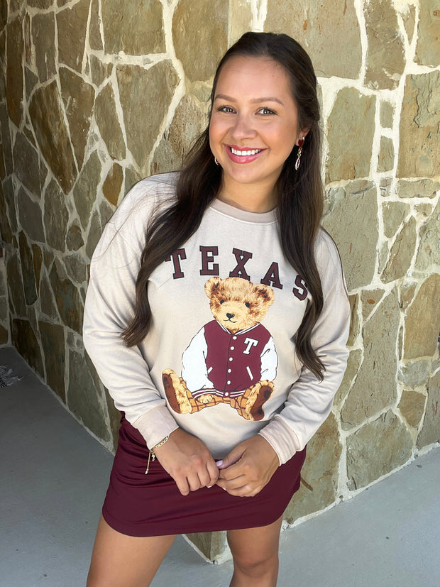 Benny the Bear Pullover - Maroon Texas
